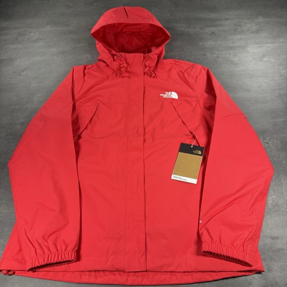 North Face Antora Rain Jacket Medium Red Hibiscus Dryvent Zip